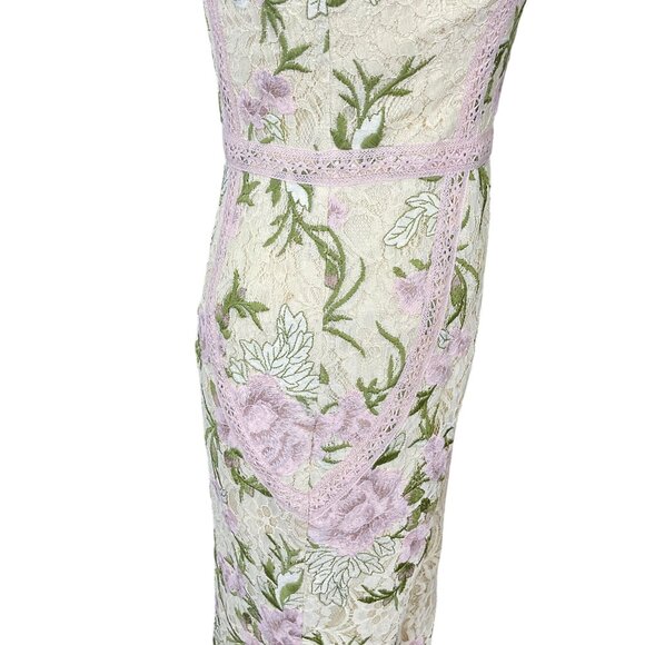 Dress The Population Penelope Sleeveless Sheath Cream Pink Green Lace M NWT - Picture 5 of 10